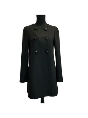 Zara basic black double breasted pea coat long sleeve Sz S fall winter classy
